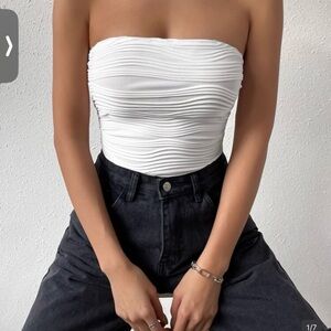 New White Strapless Ruched Top